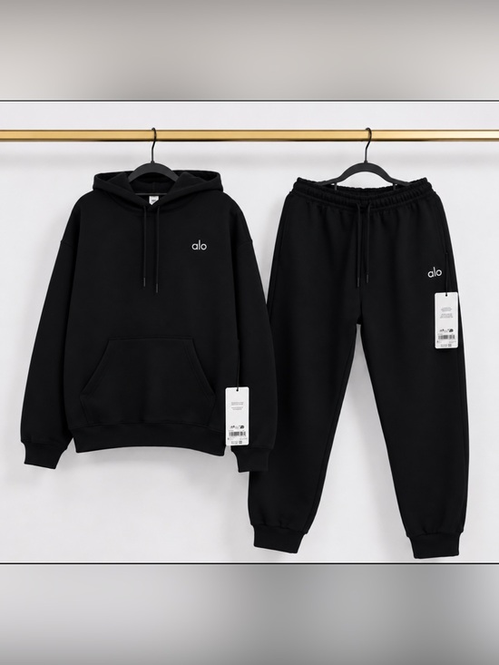 ALO Yoga Tops - Black Alo Hoodie And Sweatpant Cuffed Set